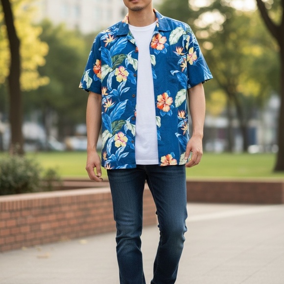 Tommy Bahama 100% Silk Men XXL Hawaiian Shirt Blue Floral Camp Button Front - Picture 3 of 12